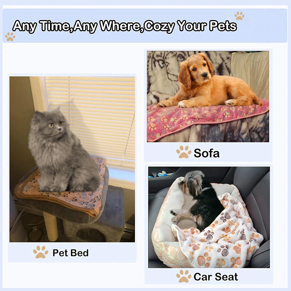 1 Pack 3 Blankets Super Soft Fluffy Premium Fleece Pet Blanket Flannel Throw for Dog Puppy Cat - Paw